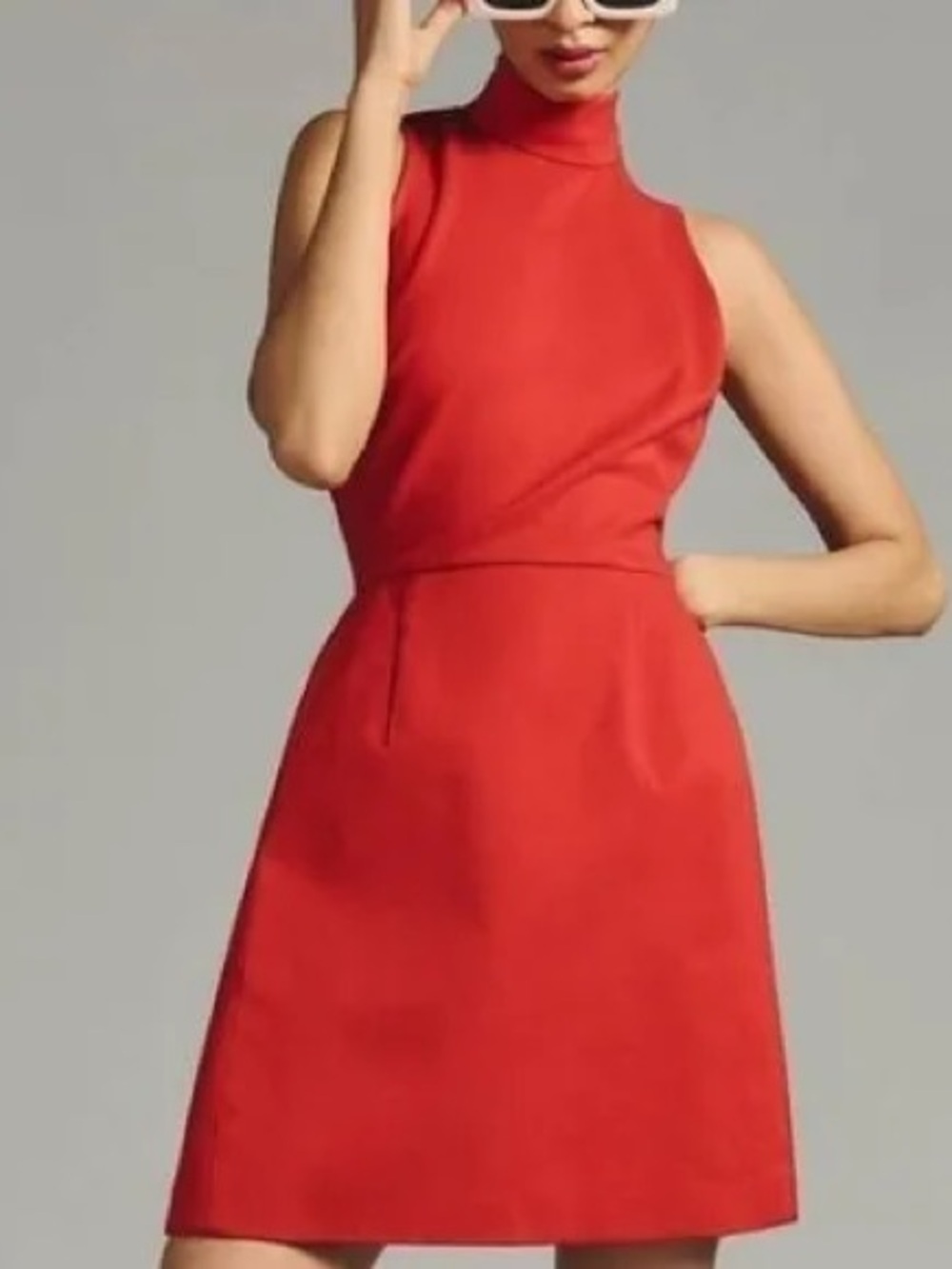 NWT Anthropologie Hutch Red Mock Neck Open Back Cutout Fit & Flare Mini Dress S - Picture 2 of 12